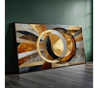 XBTYKPB Tableau sur toile représentant des cercles géométriques, formes abstraites dorées et brunes, décoration intérieure contemporaine, grand format (70 x 130 cm, sans cadre)