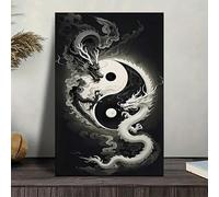 XBTYKPB Tableau sur toile représentant des dragons Yin-Yang dans le Taiji - Motif dragon noir et blanc, décoration murale, pour salon, œuvre d'art classique (80 x 120 cm, sans cadre)