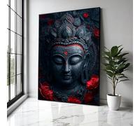 XBTYKPB Tableau sur toile représentant le visage du Bouddha mystique, accents rouges, décoration spirituelle, affiche pour salle de méditation, décoration zen, impression (21 x 30 cm, sans cadre)