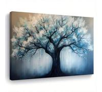 XBTYKPB Tableau sur toile représentant un arbre, bleu et blanc, grand format, décoration pour salle de bain, esthétique naturelle, impression giclée, affiche (21 x 30 cm/cadre intérieur)