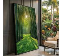 XBTYKPB Tableau sur toile représentant un chemin de bambous ensoleillé, paysage naturel verdoyant, scène de forêt paisible, décoration zen pour la maison (40 x 70 cm/sans cadre)