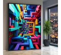 XBTYKPB Tableau sur toile représentant un labyrinthe géométrique 3D coloré, décoration intérieure moderne et abstraite, impression d'art numérique, design contemporain (50 x 75 cm/sans cadre)