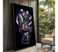 XBTYKPB Tableau sur toile représentant un microphone vintage, une main tenant un micro rétro, décoration murale musicale colorée, tableau d'instrument de musique (80 x 140 cm, sans cadre)