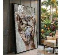 XBTYKPB Tableau sur toile représentant une main tenant un croissant de lune avec un arbre et une cascade, paysage naturel, impression décorative artistique (55 x 100 cm/sans cadre)