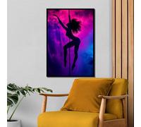 XBTYKPB Tableau sur toile représentant une silhouette de pole dance - Œuvre d'art aux nuances roses et violettes, idéale pour la décoration de studio (50 x 70 cm avec cadre intérieur)