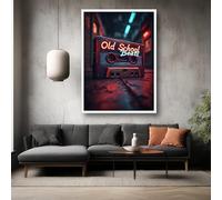 XBTYKPB Tableau sur toile style cassette audio rétro, enseigne lumineuse Old School Beats, décoration musicale vintage, toile stylisée, œuvre d'art urbaine (50 x 70 cm/cadre intérieur)