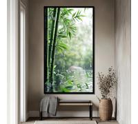 XBTYKPB Tableau sur toile Zen Bamboo, Décoration murale sur toile Nature paisible, Affiche Reflets d'eau dans une forêt verte, Décoration asiatique minimaliste (80x150cm/Sans cadre)