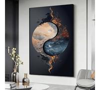 XBTYKPB Tableau Yin Yang sur toile : Nuage, Lune et Soleil - Inspiration taoïste | Impression sur verre | Grand format | Décoration intérieure | Tableau d’arbre (50 x 75 cm/Sans cadre)
