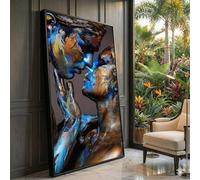 XBTYKPB Toile abstraite représentant un couple enlacé, figures bleues et dorées, art mural romantique, décoration intérieure moderne (70 x 110 cm/sans cadre)