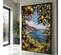 XBTYKPB Toile Côte Méditerranéenne, Décoration Murale Citronnier, Peinture de Paysage Marin, Impression sur Toile Nature, Décoration Intérieure, Affiches (50x75cm/cadre Intérieur)