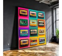 XBTYKPB Toile décorative inspirée des cassettes audio vintage, art mural rétro, décoration nostalgique des années 80 et 90, peinture multimédia sur toile (60x60cm/sans cadre)