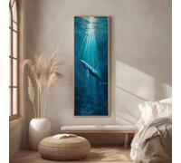 XBTYKPB Toile encadrée représentant une baleine élancée, art marin vertical allongé, décoration sous-marine étroite, impression marine bleue, peinture d'animal marin (40 x 120 cm/cadre intérieur)