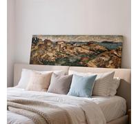 XBTYKPB Toile imprimée « Village en mosaïque », art mural « Côte rocheuse », décor panoramique large, grande peinture texturée représentant un paysage marin, œuvre encadrée (45 x 135 cm/sans cadre)