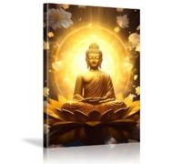 XBTYKPB Toile murale représentant un Bouddha doré, statue zen de lotus, affiche florale, peinture de méditation, œuvre d'art religieuse pour salle de bain et chambre à coucher, 30 x 45 cm, avec cadre