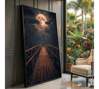 XBTYKPB Toile « Pont forestier », tableau mural « Nuit de pleine lune », peinture de paysage mystique, décoration rustique « Chemin de bois », toile nature (21 x 30 cm/cadre intérieur)