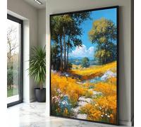 XBTYKPB Toile Prairie de fleurs sauvages, Paysage de chemin ensoleillé, Peinture murale nature printanière, Affiches imprimées champ floral coloré (30x40cm/sans cadre)