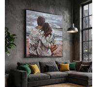 XBTYKPB Toile représentant un couple enlacé, vue sur la plage et l'océan, tableau représentant une scène d'amour intime, décoration intérieure, impression sur toile (20 x 20 cm avec cadre intérieur)
