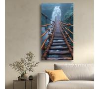 XBTYKPB Toile représentant un pont de corde, une cascade, un paysage d'aventure, une forêt brumeuse, une randonnée (30x50cm/sans cadre)