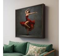XBTYKPB Toile représentant une danseuse en robe rouge, tableau de ballet, décoration murale de danse contemporaine, œuvre d'art sur le mouvement, affiche décorative (65 x 65 cm, sans cadre)