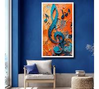 XBTYKPB Toile sur le thème de la musique, clé de sol bleue, texture de peinture orange et bleue, décoration de salle de musique, tableau sur toile (70 x 110 cm/sans cadre)