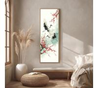 XBTYKPB Toile verticale représentant une grue, un oiseau long et étroit, une impression rouge fine, une peinture à l'encre japonaise, un décor traditionnel de nature (20 x 60 cm/cadre intérieur)