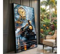 XBTYKPB Toile vintage représentant un train à vapeur, art de gare antique, décoration rétro, scène de quai de gare, peinture industrielle de locomotive à vapeur (30x50cm/sans cadre)