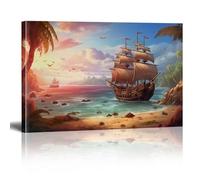 XBTYKPB Voilier majestueux au coucher du soleil, porte d'entrée vers l'exploration historique de la voile, décoration artistique, toile, peinture, affiches, 30 x 45 cm, sans cadre
