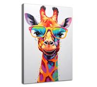 XBUMHOAL Toile murale colorée girafe abstraite art animal sauvage aquarelle impression animalière coloré girafe image girafe avec lunettes avec animaux art peintures d'animaux mignons 40,6 x 61 cm