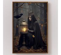 XBUMHOAL Toile murale gothique noire représentant une femme et un corbeau noir - Impressions vintage de sorcière - Impressions d'art vintage - Œuvre d'art corbeau - 40,6 x 61 cm - Sans cadre