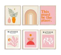 XBYGIMI Matisse - Lot de 6 impressions murales bohèmes sans cadre, images esthétiques minimalistes, ensemble imprimé rose, affiches orange pour chambre, 20,3 x 25,4 cm