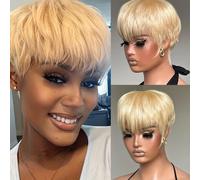 Xc nuages ??cheveux humains courts perruques de cheveux humains droits avec des franges usure et go couleur blonde pixie casse perruque pour les