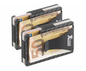 XCase 2 étuis RFID en carbone pour 15 cartes avec pince à billet