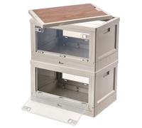 Xcase Boîte de camping : lot de 2 boîtes de rangement de camping, pliables et empilables, plateau MDF 55 l (caisse de camping, caisses empilables, réchaud de camping)
