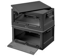 Xcase Boîte de camping : lot de 2 boîtes de rangement pliables avec couvercle, 45 litres chacune, noires (caisses empilables, caisse de camping, étagère à chaussures)