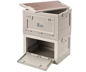Xcase Camping Box Lot de 2 boîtes de rangement avec couvercle et plateau en MDF, 30 l chacune, pliables (boîtes de transport, boîtes de rangement avec couvercle, voiture)