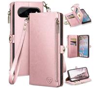 XcaseBar Compatible avec Google Pixel 11 Pro XL 6,8" avec fermeture éclair et porte-cartes de crédit【Protection RFID】Étui de téléphone à rabat antichoc pour homme et femme pour Pixel 11 Pro XL, or