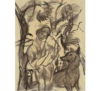 XcBAIHOUD Célèbre Art Mural Oeuvre Dimpression Femme avec lyre et chien par August Macke Imprimer Affiche Pour la Décoration de Bureau 60x90cm