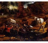 XcBAIHOUD Célèbre Art Mural Oeuvre Dimpression Figures avec une charrette et des chevaux un ruisseau par Jan Siberechts Imprimer Affiche Pour la Décoration de Bureau 60x90cm