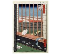 XcBAIHOUD Célèbre Art Mural Oeuvre Dimpression un chat assis sur le siège de la fenêtre par Ando Hiroshige Imprimer Affiche Pour la Décoration de Bureau 60x90cm