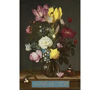 XcBAIHOUD Célèbre Image Sur Toile Wall Art Peintures Bouquet de fleurs dans un vase en verre par Ambrosius l'Ancien Bosschaert Affiche Artistique Pour la Décoration de Bureau 60x90cm