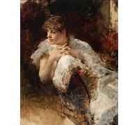XcBAIHOUD Célèbre Image Sur Toile Wall Art Peintures Portrait de la Signora Napoletana par Giuseppe De Nittis Affiche Artistique Pour la Décoration de Bureau 60x90cm