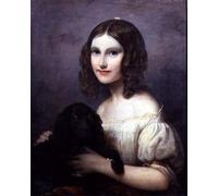 XcBAIHOUD Célèbre Image Sur Toile Wall Art Peintures Portrait d'une jeune fille avec son chien de compagnie par Hugues Merle Affiche Artistique Pour la Décoration de Bureau 60x90cm