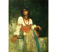 XcBAIHOUD Célèbre Image Sur Toile Wall Art Peintures Rosa Nera à La Fontaine par Antoine Auguste Ernest Hébert Affiche Artistique Pour la Décoration de Bureau 60x90cm
