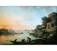 XcBAIHOUD Célèbre Image Sur Toile Wall Art Peintures Vue Proche L'ile Louviers Paris Effet de Soir de Jean Baptiste Genillion Affiche Artistique Pour la Décoration de Bureau 60x90cm
