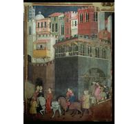 XcBAIHOUD De Célèbres Tableaux Imprimer Affiche Graffiti Paintings Effets du bon gouvernement dans la Détail de l'architecture et des citoyens par Ambrogio Lorenzetti Pour Décoration Murale 60x90cm