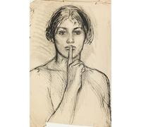 XcBAIHOUD De Célèbres Tableaux Imprimer Affiche Graffiti Paintings Étude d'une femme tenant un doigt sur ses lèvres Sir George Clausen Toile Avec Image Pour Décoration Murale 60x90cm