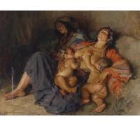XcBAIHOUD De Célèbres Tableaux Landscape Picture Printing Prints Toile Gitans avec vos deux enfants par Hans Larwin Déco d'art Murale Pour Décoration Murale 60x90cm