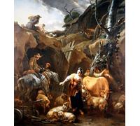 XcBAIHOUD De Célèbres Tableaux Landscape Picture Printing Prints Toile Paysans dans un paysage à l'extérieur d'une mine de Nicolaes Pietersz Berchem Déco d'art Murale Pour Décoration Murale 60x90cm