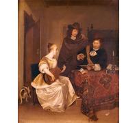 XcBAIHOUD De Célèbres Tableaux Landscape Picture Printing Prints Toile une jeune femme jouant du théorbe à deux hommes par Gerard Ter Borch Déco d'art Murale Pour Décoration Murale 60x90cm