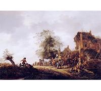 XcBAIHOUD De Célèbres Tableaux Landscape Picture Printing Prints Toile Voyageurs dans une auberge de campagne par Isack Van Ostade Déco d'art Murale Pour Décoration Murale 60x90cm